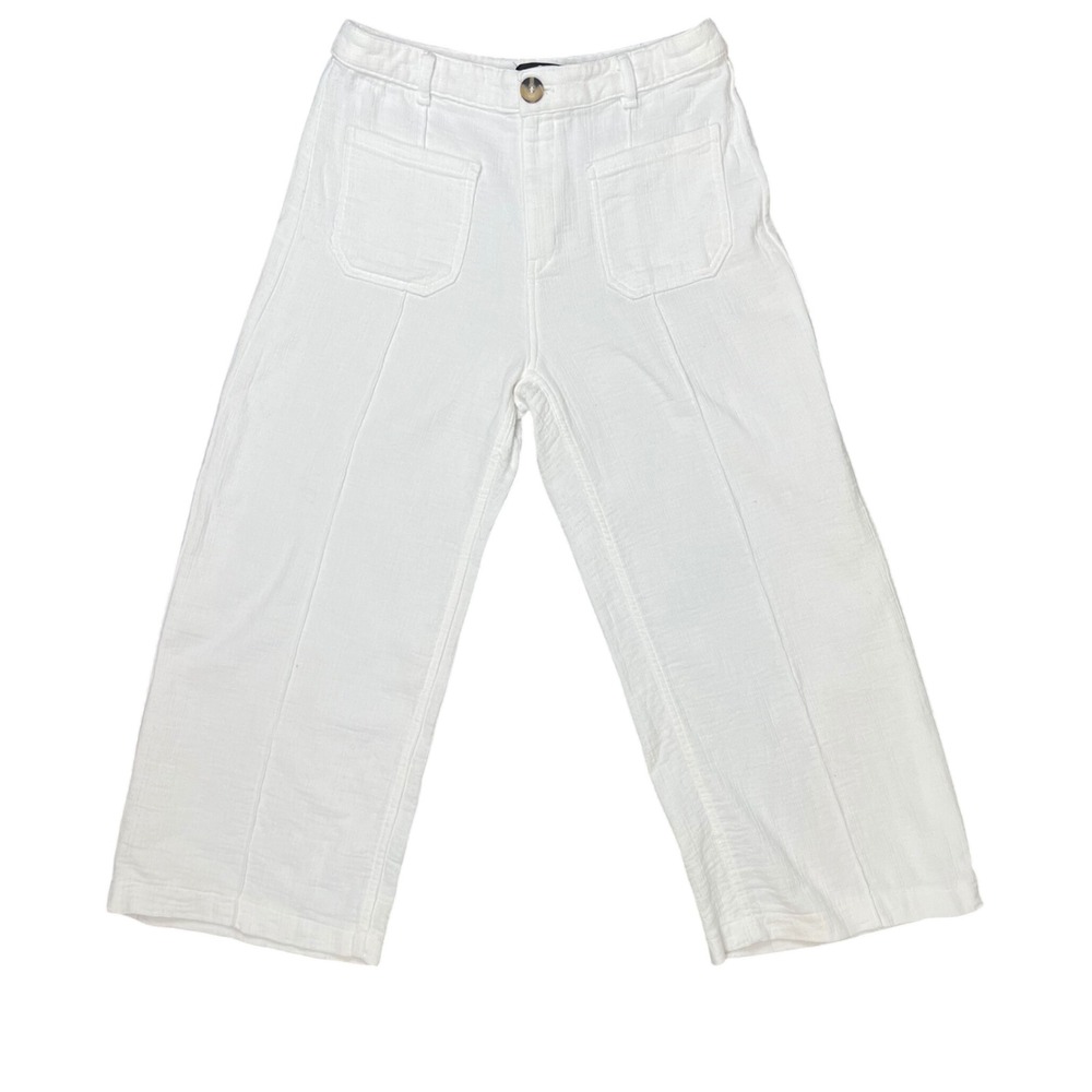 Zara White Textured Wide Leg High Waisted Pants Coastal Classic Large